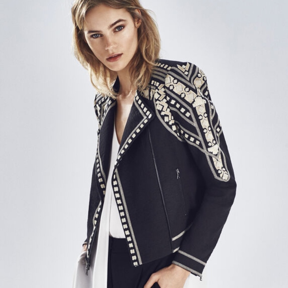 NWT BCBG Geometric Embroidered Moto Jacket